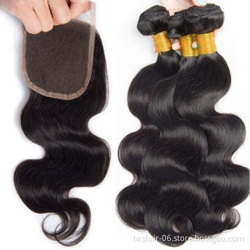 Li&queen brazilian virgin hair three bundle with closure 10A body wave hair weave virgin remy hair